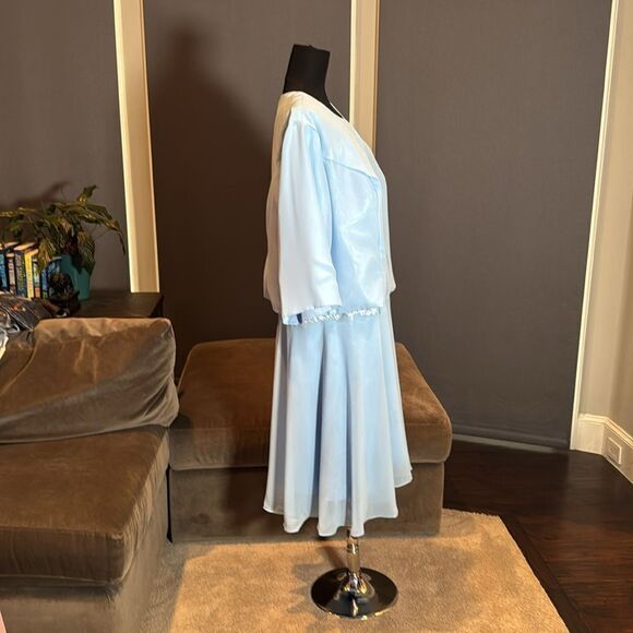 Women’s Pale Blue Chiffon & Lace Dress Matching Jacket Size XXL (20/22) - Picture 5 of 16